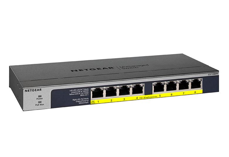 Netgear GS108PP 8-Port Gigabit Ethernet High-power PoE+ Unmanaged Switch with FlexPoE | 123W PoE Budget | Desktop / Rackmount Netgear GS108PP 8-Port Gigabit Ethernet High-power PoE+ Unmanaged Switch with FlexPoE | 123W PoE Budget | Desktop / Rackmount